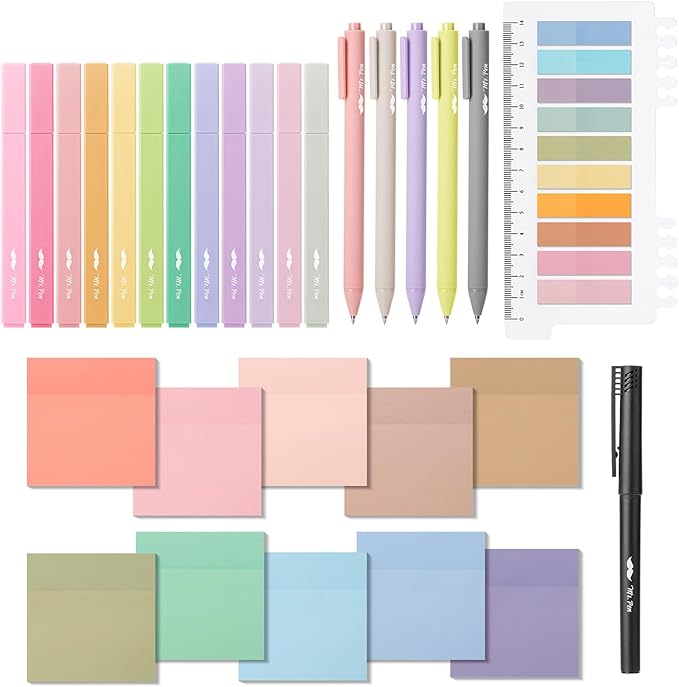 Mr. Pen- Aesthetic Book Annotation Kit, 38 pcs, 12 No Bleed Aesthetic Highlighters, 5 Gel Pens Black Ink, 700 Transparent Sticky Notes & Tabs for Study, Bible Journaling, Planner, Mothers Day Gift