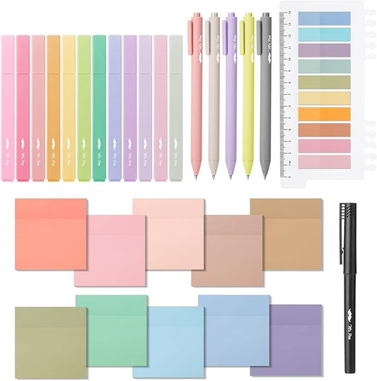 Mr. Pen- Aesthetic Book Annotation Kit, 38 pcs, 12 No Bleed Aesthetic Highlighters, 5 Gel Pens Black Ink, 700 Transparent Sticky Notes & Tabs for Study, Bible Journaling, Planner, Mothers Day Gift