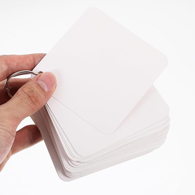 Generic Blank Flash Cards with Binder Rings, 200 Pre-Hole Punched White Index Cards 10X10Cm Multipurpose Notecards for Studying, Note Taking, and DIY Organization