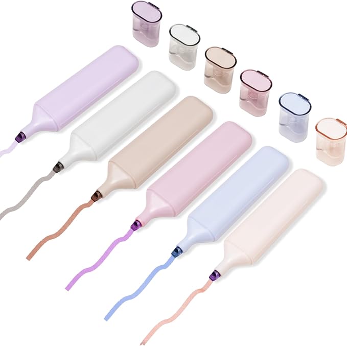 Pastel Highlighter Set, Chisel Tip, Tank Style, 6 Pack Morandi Colors, Cute No Bleed Bible Highlighter, with Large Ink Reservoir for Extra Long Marking Performance, Back to School Supplies