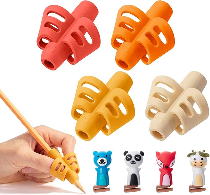 Mr. Pen- Pencil Grips for Kids Handwriting, 4 Pack with 4 Clips, Autumn Colors, Flexible Silicon Pencil Holder for Kids, Right & Left-Handed