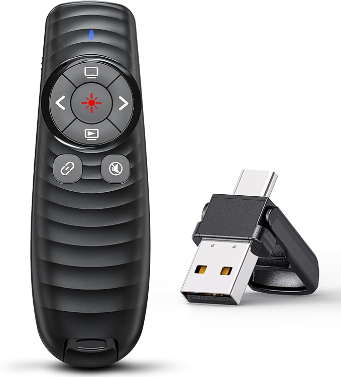 Presentation Clicker Wireless Presenter Remote Clicker for 2-in-1 USB Type C Powerpoint Clicker with Clicker, RF 2.4GHz USB C Presentation Remote PPT Slide Advancer for Mac/Google Slide/Keynote