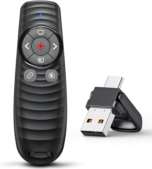 Presentation Clicker Wireless Presenter Remote Clicker for 2-in-1 USB Type C Powerpoint Clicker with Clicker, RF 2.4GHz USB C Presentation Remote PPT Slide Advancer for Mac/Google Slide/Keynote