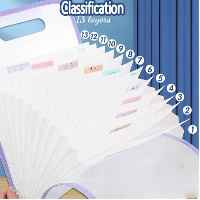 Vertical Accordion File Folder,13 Pockets Expanding File Organize with Labels,A4 Letter Size Paper Document Receipt Organizer Accordion Filing Folder for Classroom, Home,Office.(Purple)