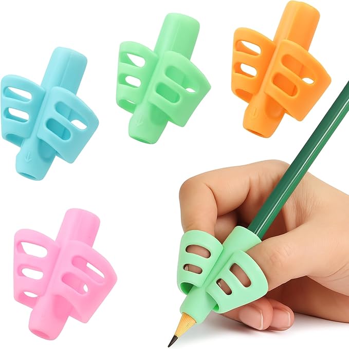 4-Pack Pencil Grips for Kids – Handwriting Trainer & Posture Correction Holder for Toddlers, Preschoolers, and Special Needs Children
