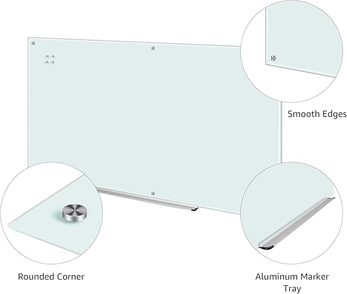 Amazon Basics Glass Dry-Erase Board, Magnetic Frameless Whiteboard, 96W" x 48H"