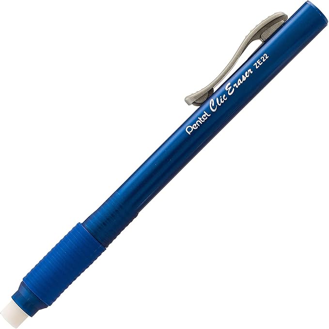 Pentel Clic Retractable Eraser, Assorted Colored Pen Style Grip Erasers, Pack of 7