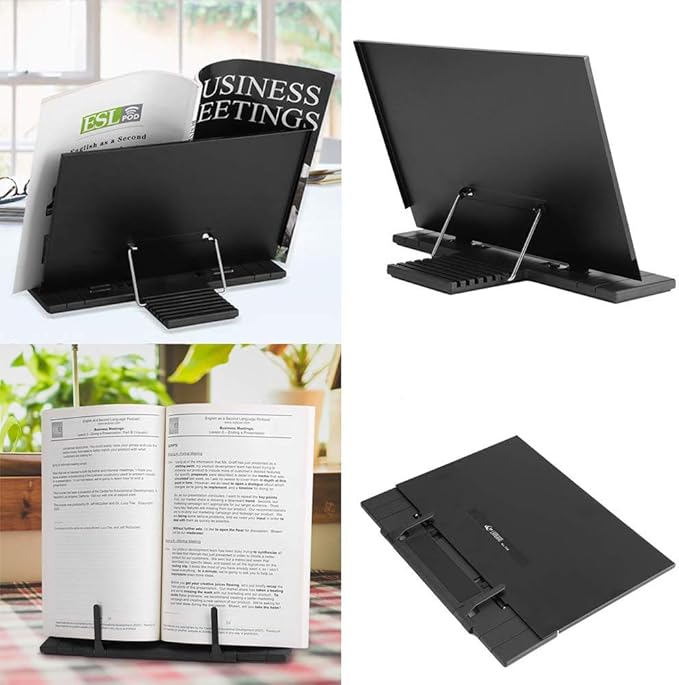 Barelove Desktop Document Book Holder, Metal Foldable Reading Rest Book Stand Easel with 7 Adjustable Positions and Paper Page Clip, Great for iPad Laptop Cookbook Textbooks Tablet Music Sheet Recipe