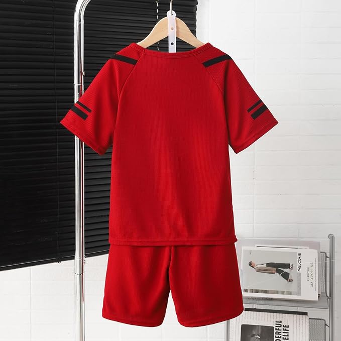 Cakaner Tween Boys Clothes Summer Simple Print T-Shirt And Shorts Set 2 Pieces Teen Trendy Outfits Size 7-14 Year