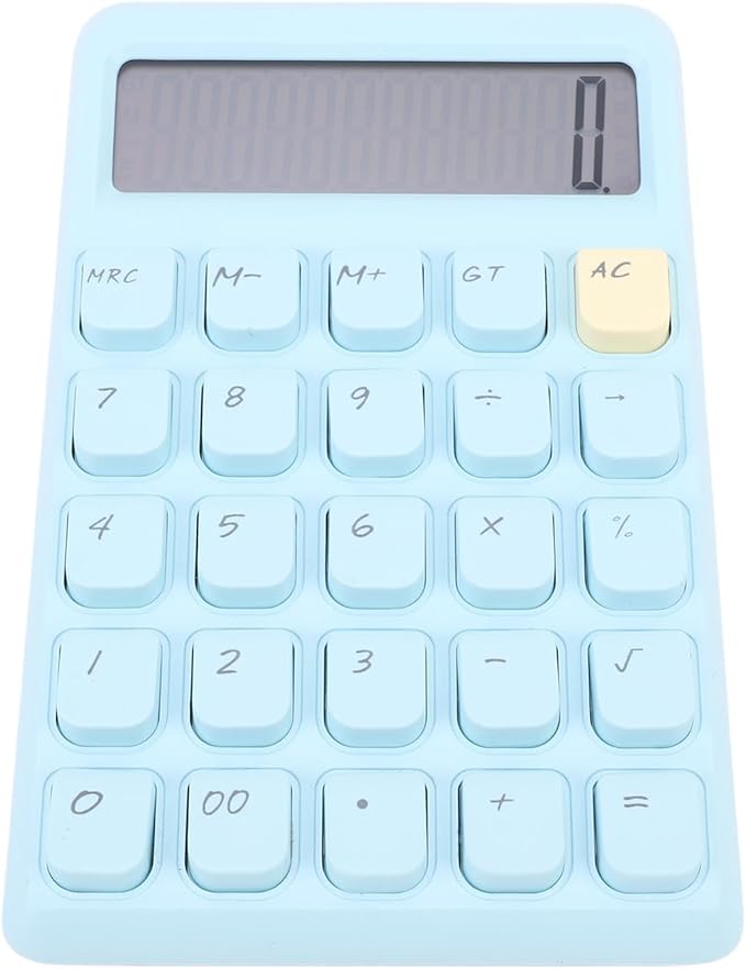 Aramox Basic, Smart, Portable Calculator with Large Display for School and Office Use, Powered by Solar Energy, Compact Design, Mechanical Keys (Blue)