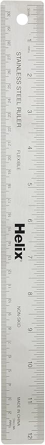 Helix - Flexible Stainless Steel Non Skid Ruler 12 Inch/30cm - Crafting & Construction Measurement - Precision & Stability - Durable & Rust-Resistant Design