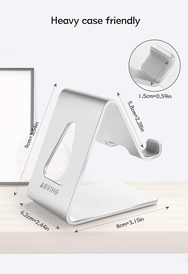 Aoviho Cell Phone Stand for Desk, Desktop Phone Holder, Aluminum Mobile Phone Stand for iPhone 15 14 13 12 pro Mini 11 X Xr Xs max 8 7 6 6s Plus Samsung Galaxy S21 Ultra All Smart Phones,Silver