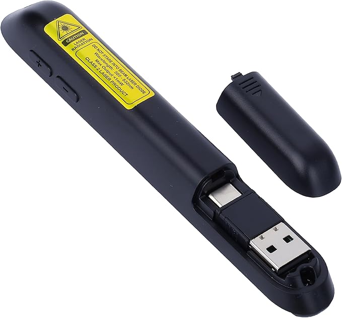 Wireless Presenter Remote with Green Light, Rechargeable PowerPoint Clicker for Mac Windows PC, 2.4GHz USB & Bluetooth, 656ft Range