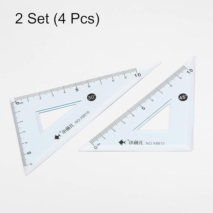 HARFINGTON 4piece Triangle Ruler Square Set 10cm 30/60 and 45/90 Degrees Measuring Tools for Classrooms Home Office, Blue
