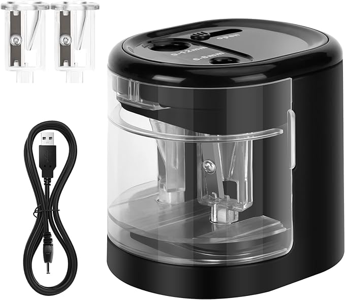 Electric Pencil Sharpener, Double Hole (Black)