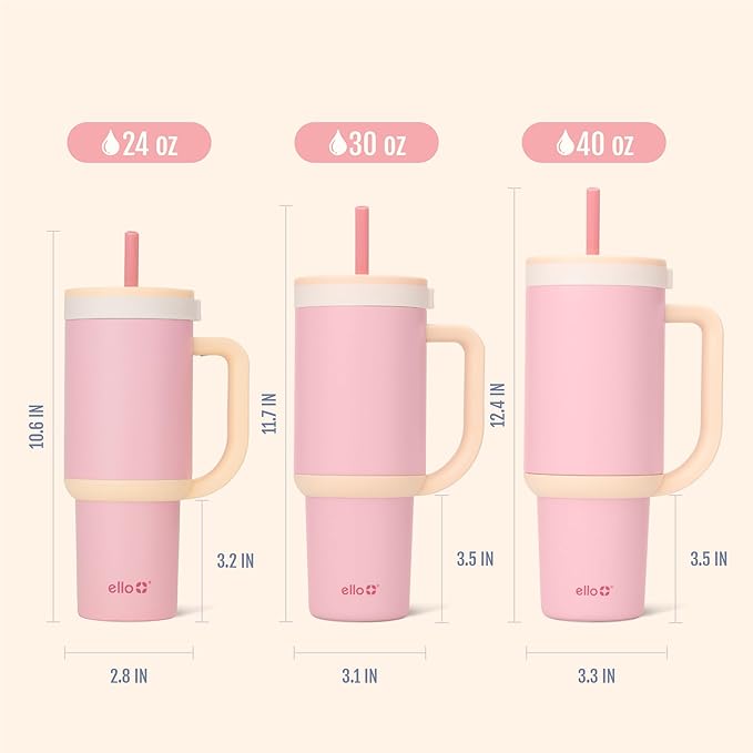 Ello Oasis 30 oz Tumbler with Handle & Retracting Straw | Reusable Insulated Stainless Steel Cup 100% Leakproof, Gifts for Teens Women Men | Keeps cold for 24 Hours, Cup Holder Friendly, Sunrise Glow