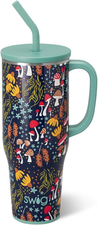 Swig Life 40oz Mega Mug, 40oz Tumbler with Handle and Straw, Extra Large Insulated Tumblers, Cup Holder Friendly Travel Mug (Mushroom Meadow)