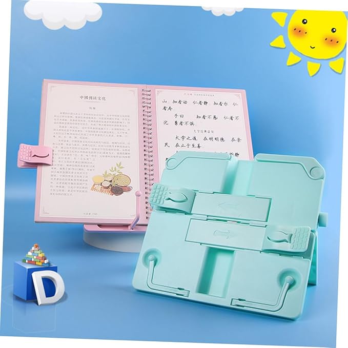 Gatuida Student Reading Holder Blue Desktop Book Stand Clamp for Portable Multifunctional Reading Rack for Books Textbooks Tablets Videos Safe Smooth Edges Design