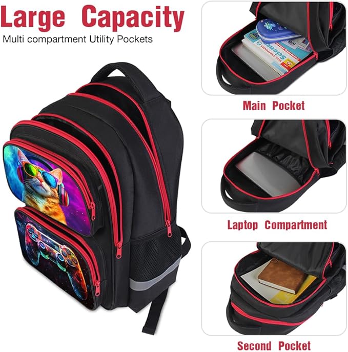 Kids Backpack for School - 17 Inch 3D Reflective Cartoon Bookbag with Dual Zippers, Ergonomic Design for Boys & Girls Ages 6-18 | Durable 600D Polyester Children's Backpack