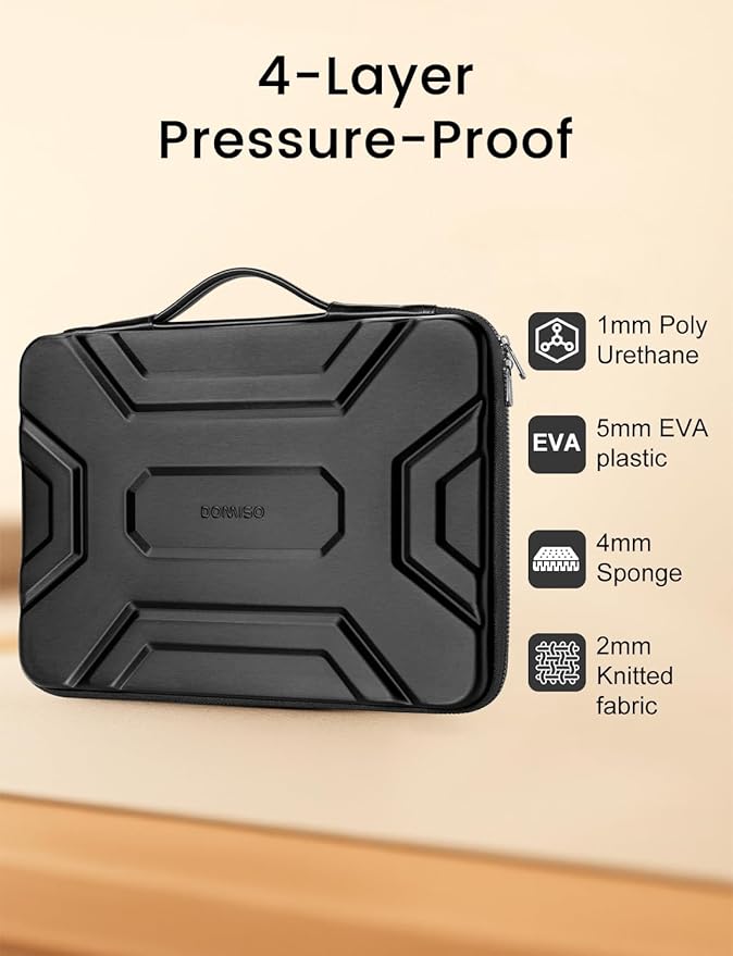 DOMISO 13 inch Laptop Sleeve with Handle, Shockproof & Waterproof EVA Protective Laptop case, Laptop Sleeves for 13-13.3-inch Laptops / 13.3-inch HP, Dell, ASUS, Lenovo Laptops, Black