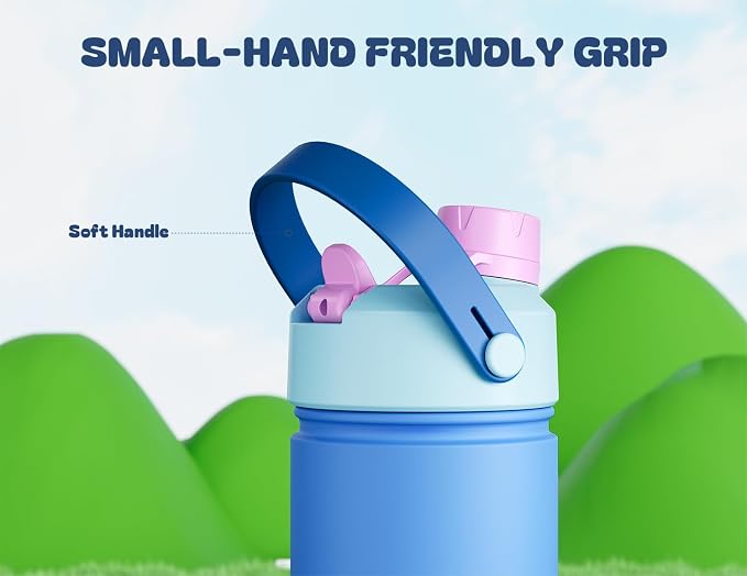 12 oz Kids Insulated Water Bottle for School: 2-in-1 Straw Spout Lid, Leakproof, BPA-Free, Keep Cold 24H, Reusable Stainless Steel Cup for Travel, Camping, Birthday Gift for Boys Girls (Ohana Blue)