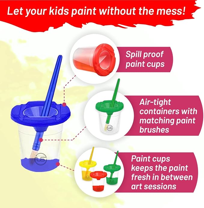 Kids Painting Set, Washable Paint for Kids with Painting Cups, Tempera Paint Set with Toddler Paintbrushes, Classroom Paints 16 oz Ea. Toddler Bulk Paints Supplies, Gifting Bundle