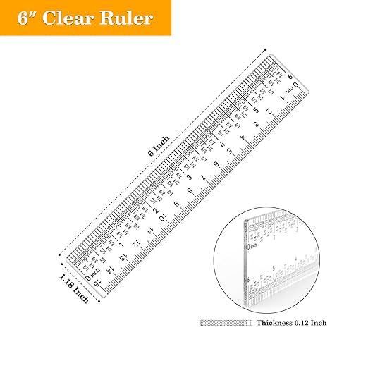 BAOFALI 5PCS 6 Inch Clear Acrylic Ruler with Inches & Metric Measuring Tool 6" Inch Straight Edge Rulers for Scrapbooking Card-Making Student School Office Home Tool