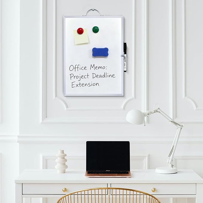 Small White Board,16"X12"Portable Aluminum Frame Whiteboard, Magnetic Double Sided Dry Erase Board, with A Handle and Side Pen Clip,for Office, Home,School,Includ 4 Magnets,1 Eraser,1 Marker (Silver)