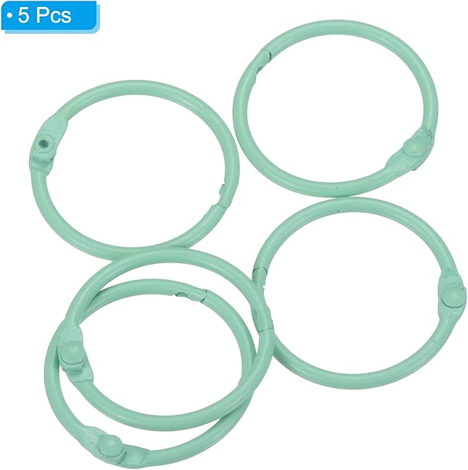 PATIKIL Loose Leaf Binder Rings 1 Inch, 5 Pack Metal Flash Card Book Binding Rings for Key Chain Index Card Scrapbooks, Mint Green
