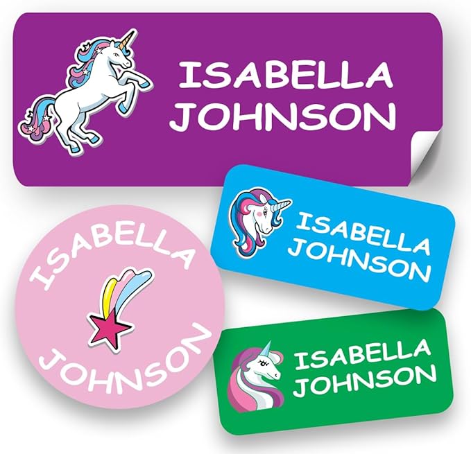 120-ct Personalized Waterproof Name Labels – 3-Line Custom Stick-On Tags for Daycare & Camp – Dishwasher-Safe, Cute Pastel Designs, Pre-Cut