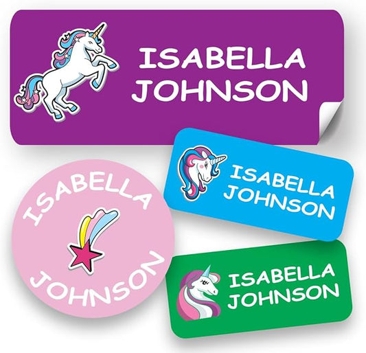 120-ct Personalized Waterproof Name Labels – 3-Line Custom Stick-On Tags for Daycare & Camp – Dishwasher-Safe, Cute Pastel Designs, Pre-Cut