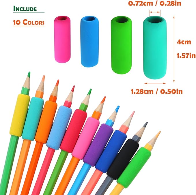 30 Pcs Pencil Grips for Kids Handwriting, Classic Pencil Grippers for Kids and Adults, Comfort Pencil Holder for Writing Aid, Foam Finger Grips, Mechanical Pencil Cushion 10 Colors