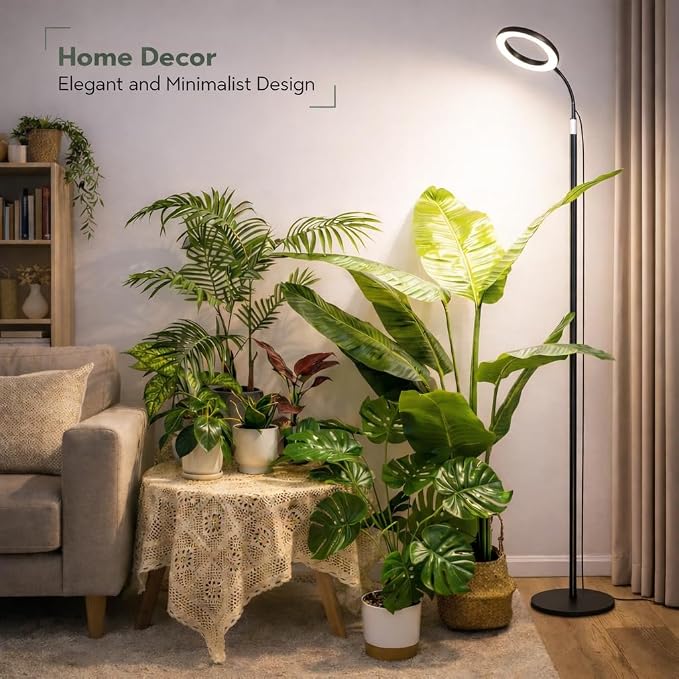 LBW Grow Light with Stand for Indoor Plants, Adjustable Height up to 68", Full Spectrum Grow Light for Large & Tall Plants, Auto Timer 6/8/12/16H, 5-Level Dimmable, 3 Lighting Modes