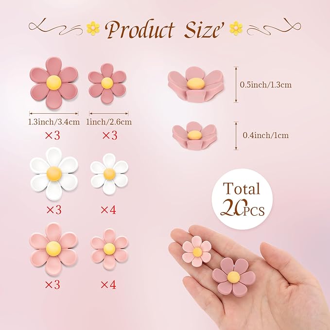 20 Pcs 3D Flower Fridge Magnets, Cute Fridge Magnets, Colorful Refrigerator Decorative Magnet for Whiteboard Locker Cabinet (11 Medium + 9 Large)
