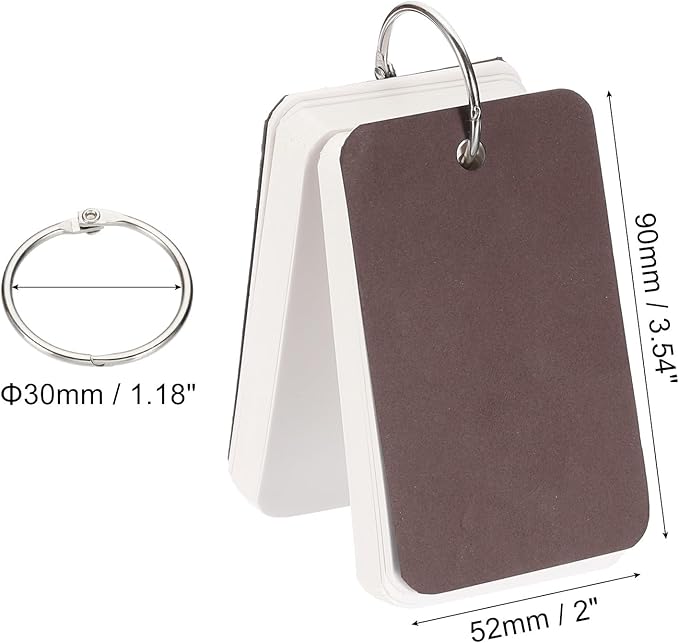 PATIKIL Blank Index Cards with Ring, 600Pcs Blank Flash Card 3.5x2" Study Note Cardstock for Memory Learning Studying Office Supplies, Dark Brown White
