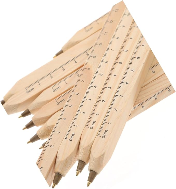 Ciieeo 12pcs Black Wooden Ballpoint Pens with Fine Tip, Biodegradable Natural Wood Construction Marking Pens for Smooth Writing and Woodwork Supplies in Office and School Use