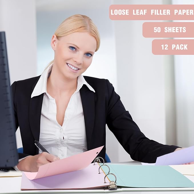 PerKoop 12 Pack 600 Sheets Loose Leaf Paper 8" x 10.5",Fantasy Color