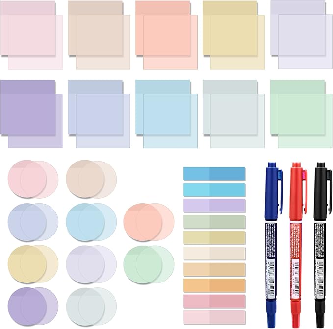 Book Annotation Kit with 1000 Sheets Transparent Sticky Notes 200 Pcs Annotation Tabs and 3 Markers for Bible Study Waterproof Clear Sticky Note Index Tabs Back to School Supplies