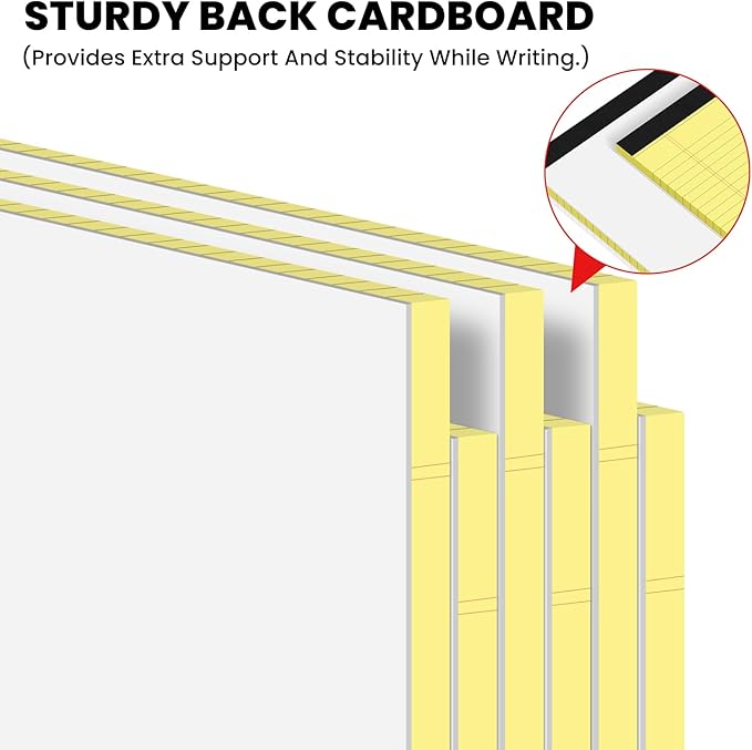 6pcs Legal Pads 8.5 x 11,Notepads 8.5 x 11 Inch, 30 Sheets/Pack, Yellow Note Pads Clear Print Writing Pads of Paper, Perforate Wide Ruled Lined with Sturdy Back for Office, Business & School Supplies