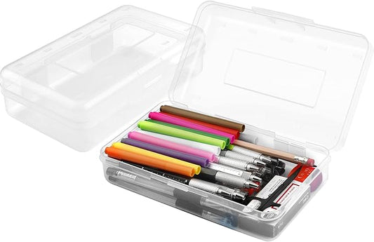 Pencil Box, Large Capacity Pencil Case,1 Pack Plastic Pencil Case Boxes, Clear Crayon Box with Snap-tight Lid Stackable Design, Hard Pencil Case,Supply Boxes for Office Supplies, White