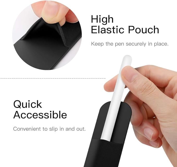 MoKo Pencil Holder Sticker Fit Apple Pencil Pro, iPencil USB-C, Apple Pencil 1st/2nd Generation, Elastic Pencil Pocket Pouch Adhesive Sleeve Attached to iPad Case for Stylus Pens, Black+Bouquet Pink