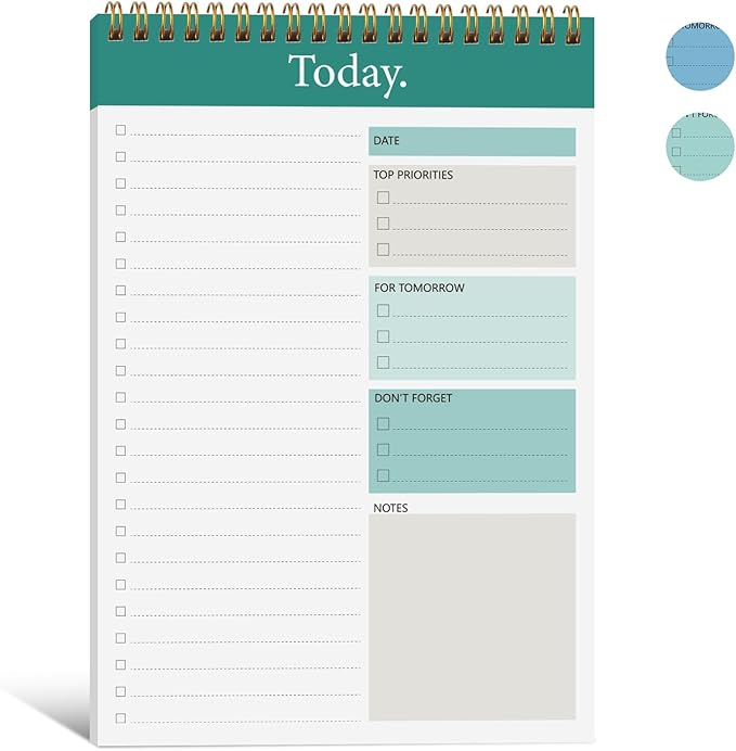 KMQOY To Do List Notepad - Daily Planner Pad Undated 52 Sheets Spiral Today Planner Note Pad Premium Thick Paper 6.5" x 9.8" For Work and Personal Organized - Green