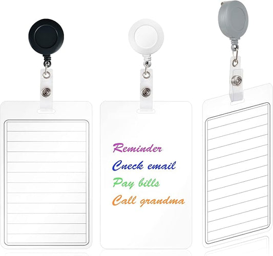3 Pieces 3”*5” Erasable Notepad Badge with Retractable Badge Reel or Clip Dry-Erase Notepad Pocket Sized Erasable Notepad (Retractable)