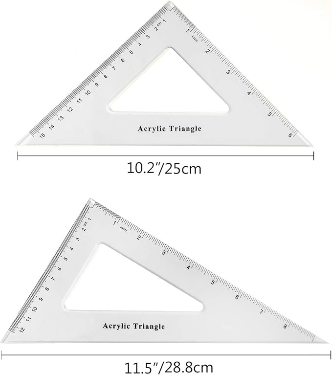 Coopay Large Triangle Ruler Set Square, 30/60 and 45/90 Degrees, Triangle Hollow