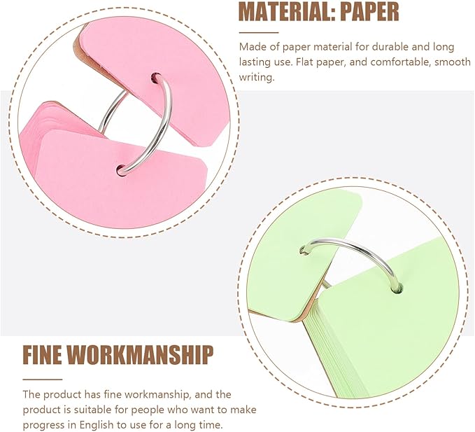 NUOBESTY Blank Card Set 350Pcs 2.75X1.57 Inch Loose-Leaf Note Pads with 7 Rings Hand Painting Cards for Study Flashcards Diy Memo Book Travel Office