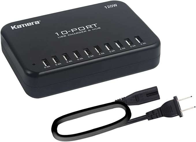 USB Charger 10-Port 120W, Multi-Port USB Charging Hub 24A Desktop Power Station for iPhone X/8/7/6S/6 Plus/5S, Ipad Pro/Air2/ Mini, Galaxy S9/S8/S6 Edge