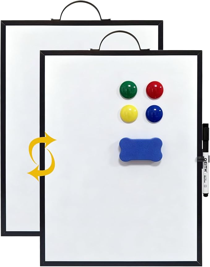 Small White Board,16"X12"Portable Aluminum Frame Whiteboard, Magnetic Double Sided Dry Erase Board, with A Handle and Side Pen Clip,for Office, Home,School,Includ 4 Magnets,1 Eraser,1 Marker (Black)