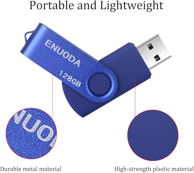 128GB Flash Drive ENUODA Thumb Drive 128GB Swivel Design USB 2.0 Memory Stick Data Storage Jump Drive Pen Drive for Laptop PC Computer (1 Pack, Blue)
