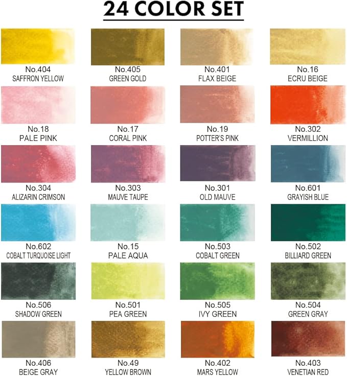 Kuretake GANSAI TAMBI Watercolor Paint Set 24 Colors II - Art Nouveau, Professional-Quality Art Supplies for Artists Adult Painting Sketching, Non-Toxic, Made in Japan