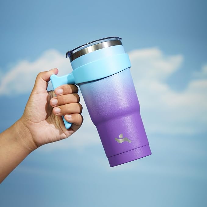 Konokyo 20 oz Tumbler with Handle and 2 Straw 2 Lid, Insulated Water Bottle Stainless Steel Vacuum Cup Reusable Travel Mug,Ocean Dream